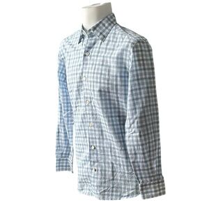 Ermenegildo Zegna Cotton Linen Check Shirt Blue White Small 14.5